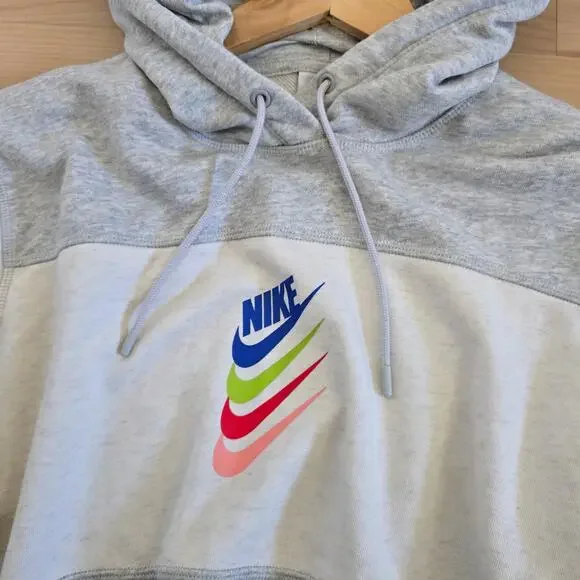 Nike NSW DNA Stacked Rainbow Swoosh Cropped Hoodie Gray White Womens M - Picture 2 of 7